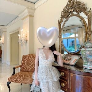 Elegant Princess White Polka Dot Mini Dress